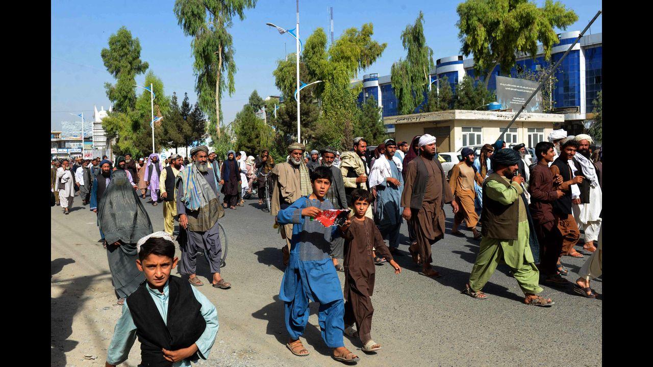 Meanwhile, thousands of Afghans protested against the Taliban in the southern city of Kandahar on Tuesday, after residents were asked to vacate a residential army colony. Protesters gathered in front of the governor's house in Kandahar after around 3,000 families were asked to leave the colony. Pic/PTI
 